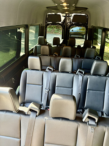 The interior of the Mercedes Sprinter luxury chauffeured van. SprinterInt
